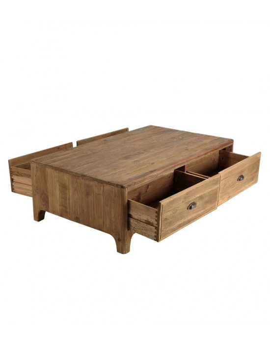 Retro Masif Ahşap Çekmeceli Orta Sehpa