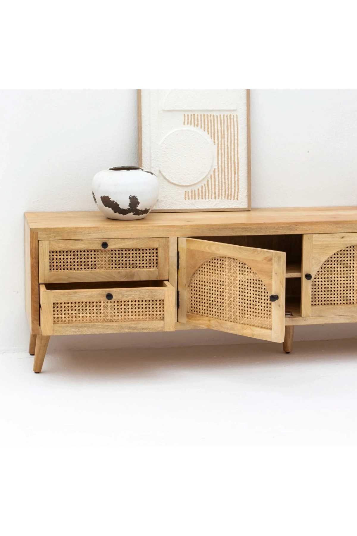 Evora Hazeran Detaylı Masif Ahşap Çekmeceli Tv Ünitesi