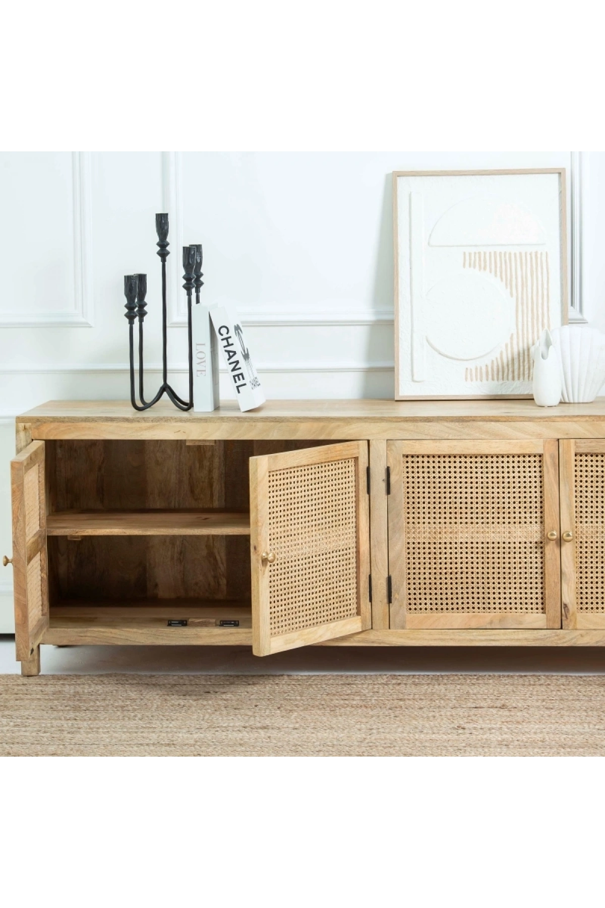 Evora Hazeran Kapak Detaylı Masif Ahşap Tv Ünitesi, Konsol