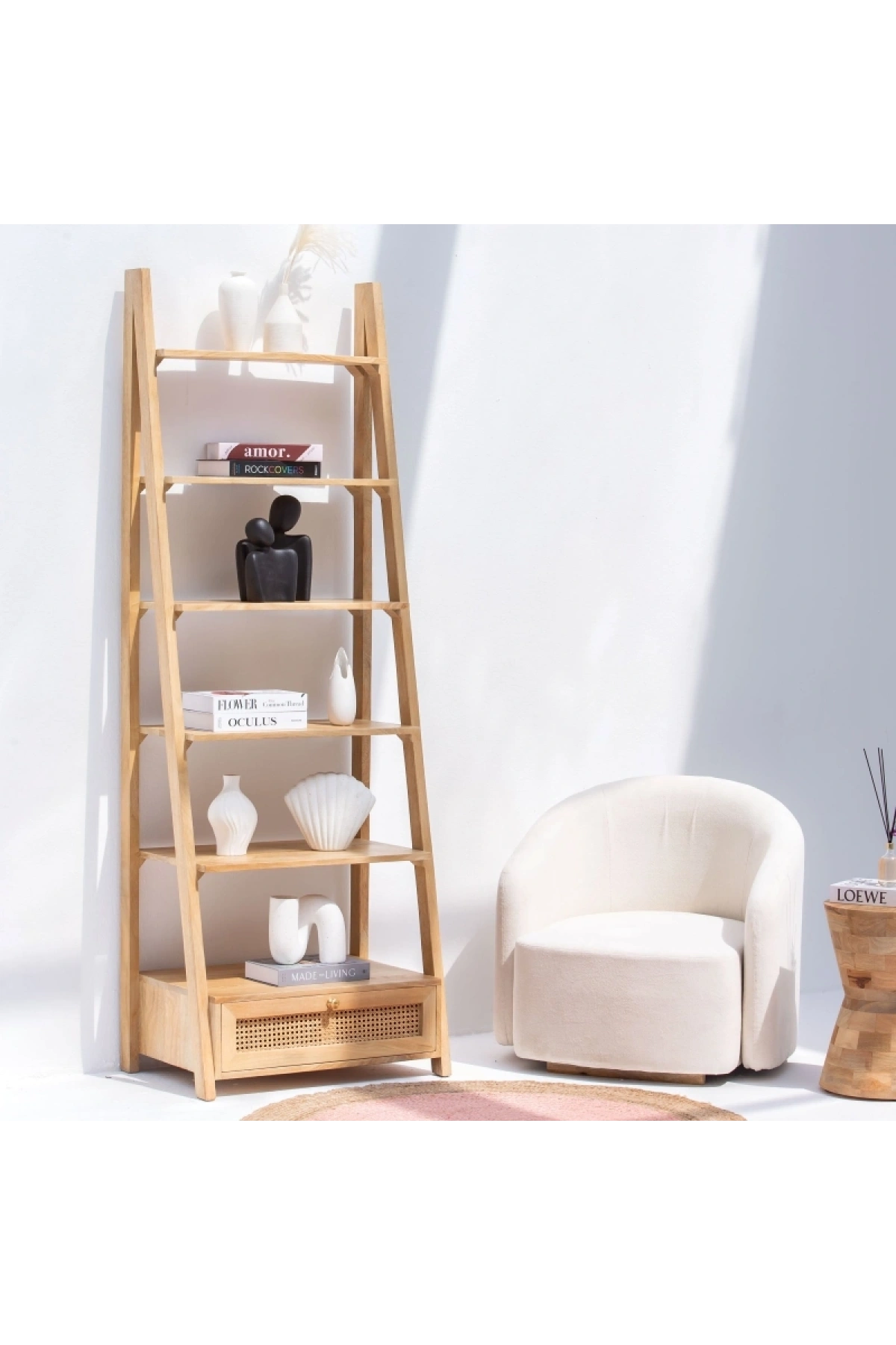 Evora Masif Ahşap Tek Çekmeceli Hazeranlı Kitaplık