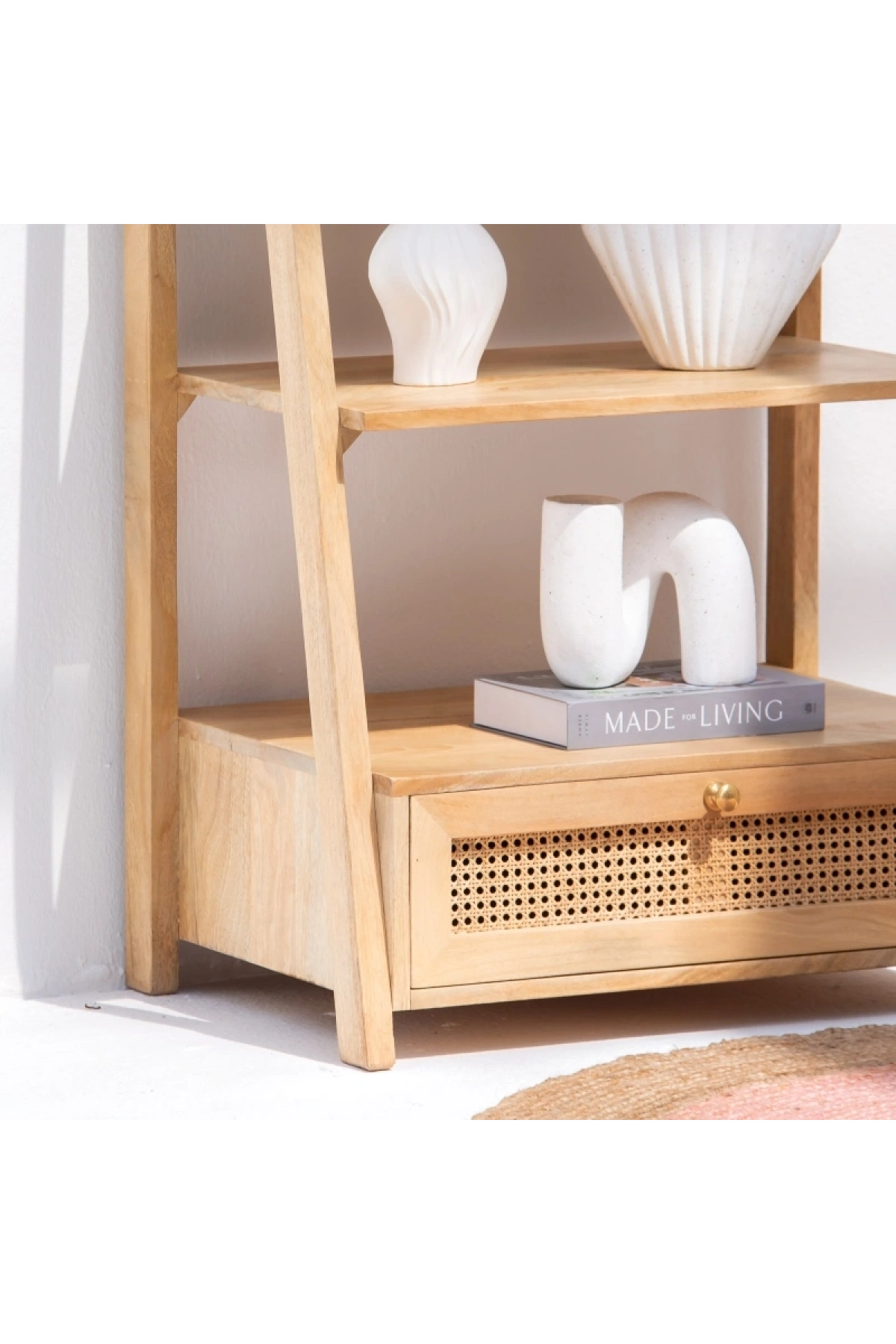 Evora Masif Ahşap Tek Çekmeceli Hazeranlı Kitaplık