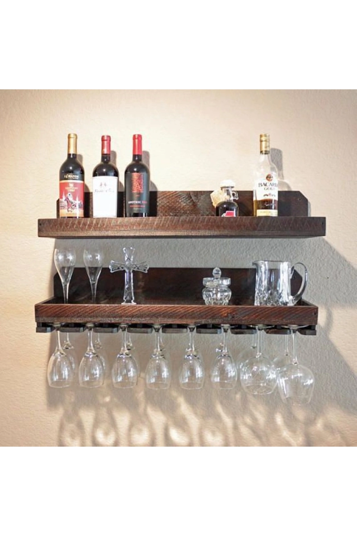 Masif Ahşap Çok Amaçlı Bar Duvar rafı