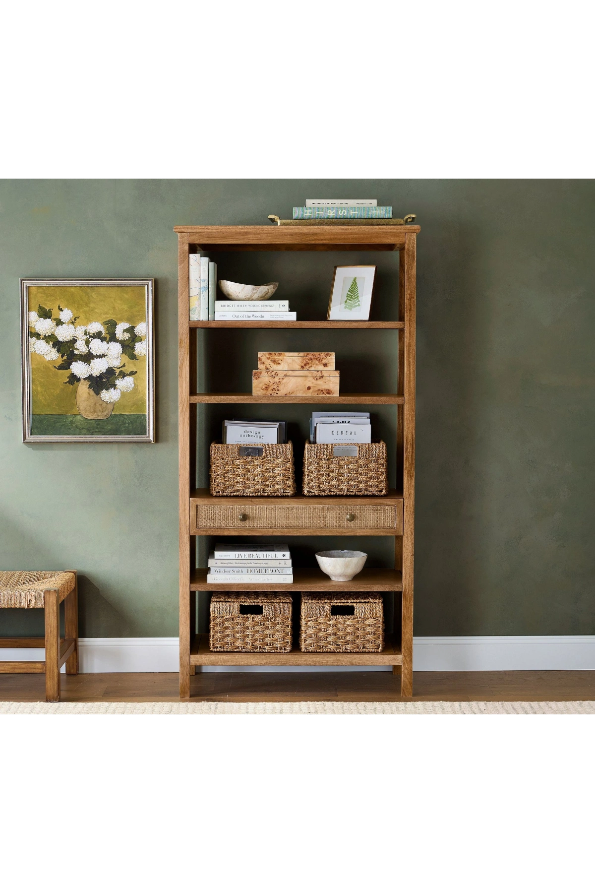 Rattoria Masif Ahşap çekmece detaylı kitaplık