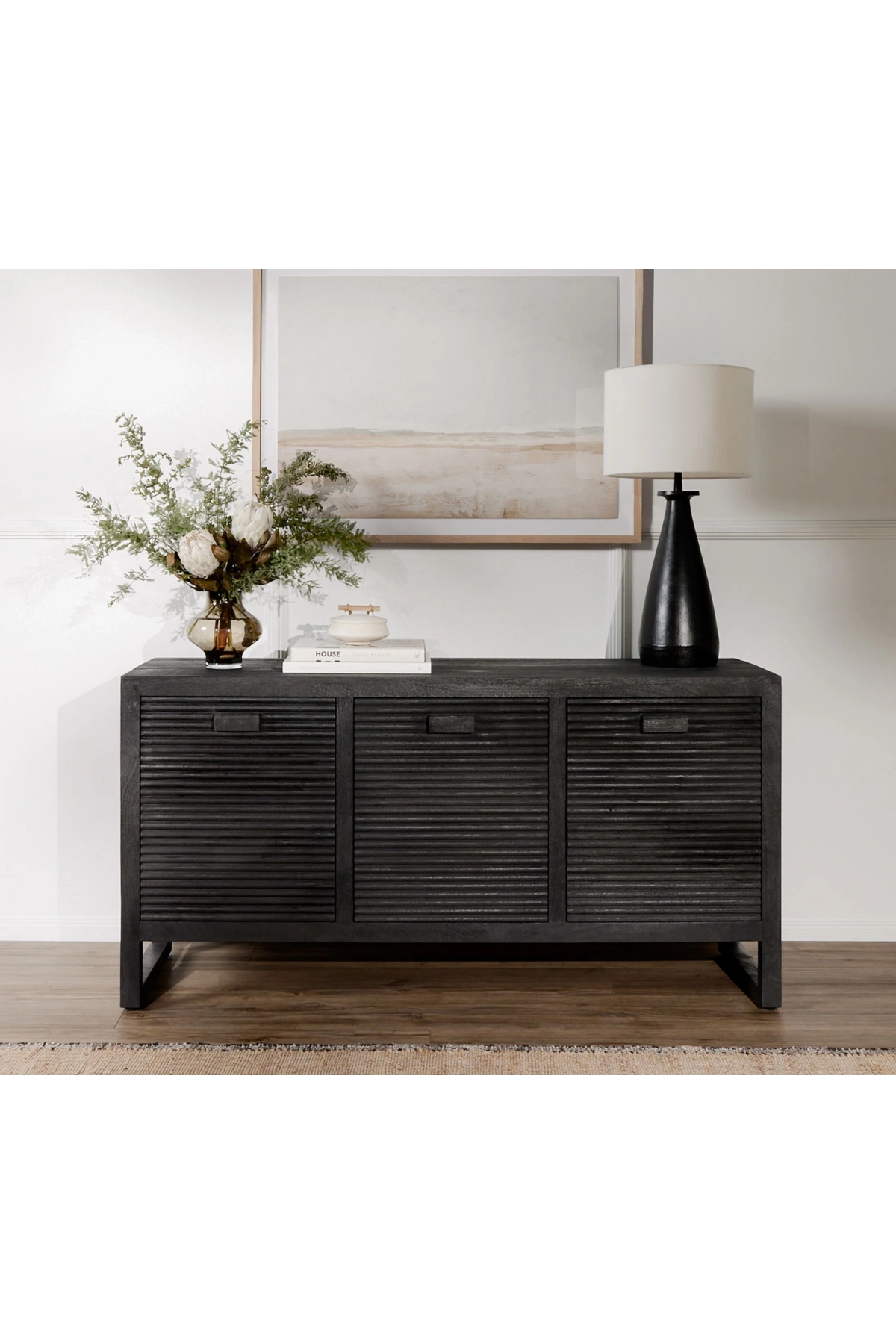 Noir Masif Ahşap Izgara Kapak Detaylı Konsol