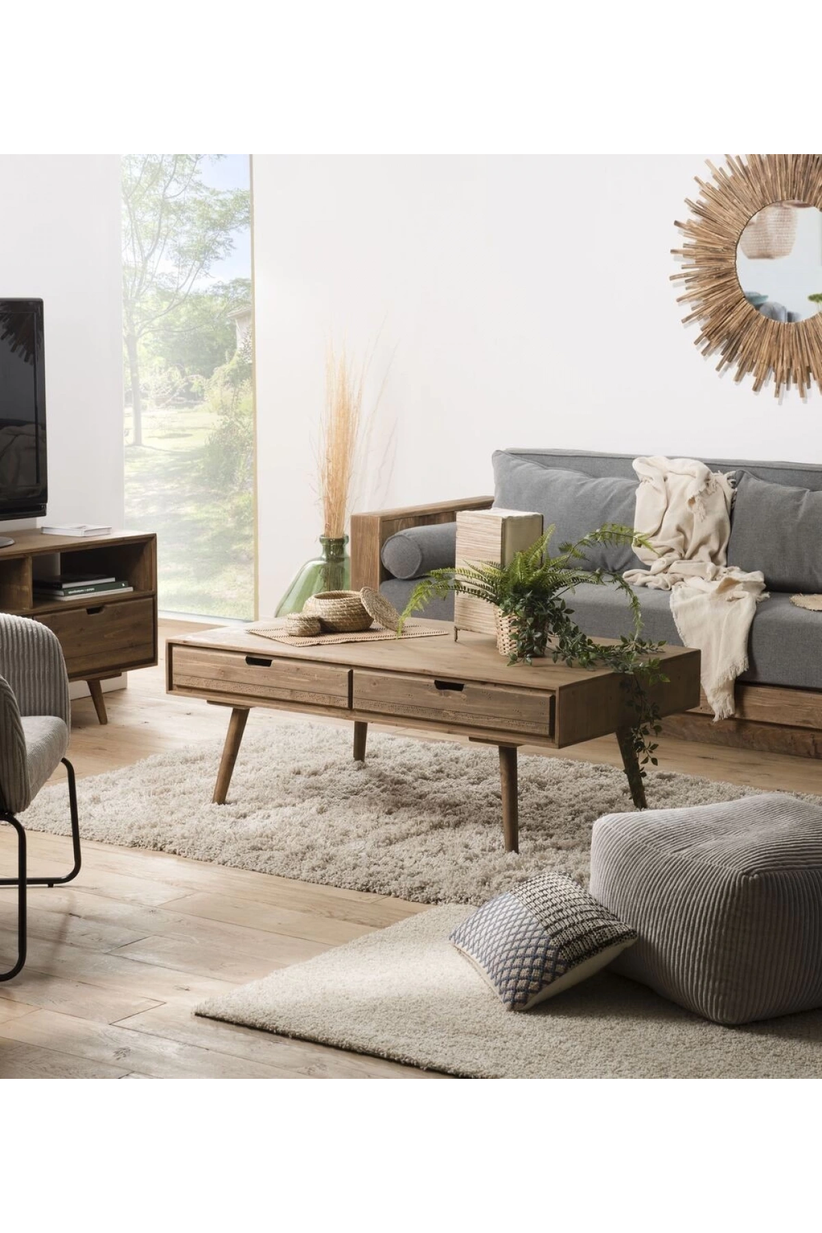 Ahşap 4 Çekmeceli Iskandinav Tarzı Orta Sehpa