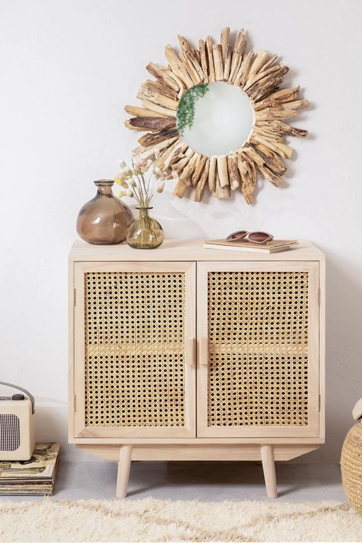 Hazeran Detaylı Çift Kapaklı Ahşap Büfe, Konsol 67x65x38 cm