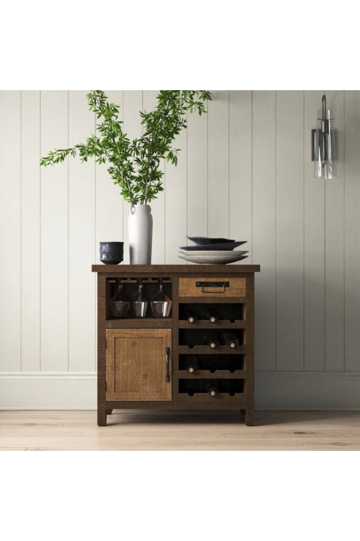 Masif Ahşap Vintage Stil Çok Amaçlı Bar dolabı