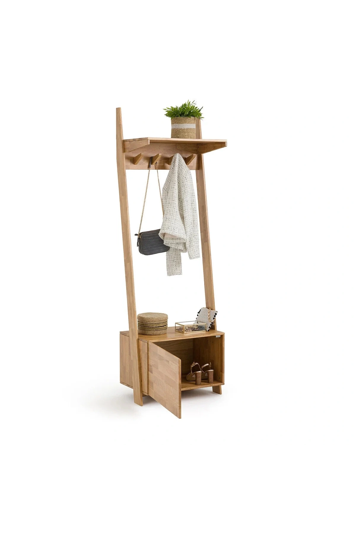 Ahşap tek kapaklı çam masif vestiyer, portmanto