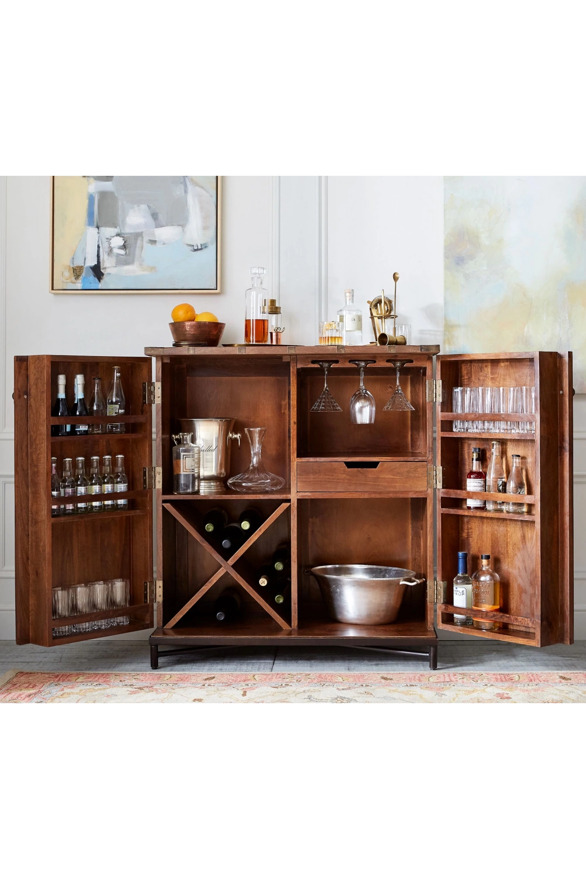 خزانة بار من خشب البلوط الطبيعي العتيقة