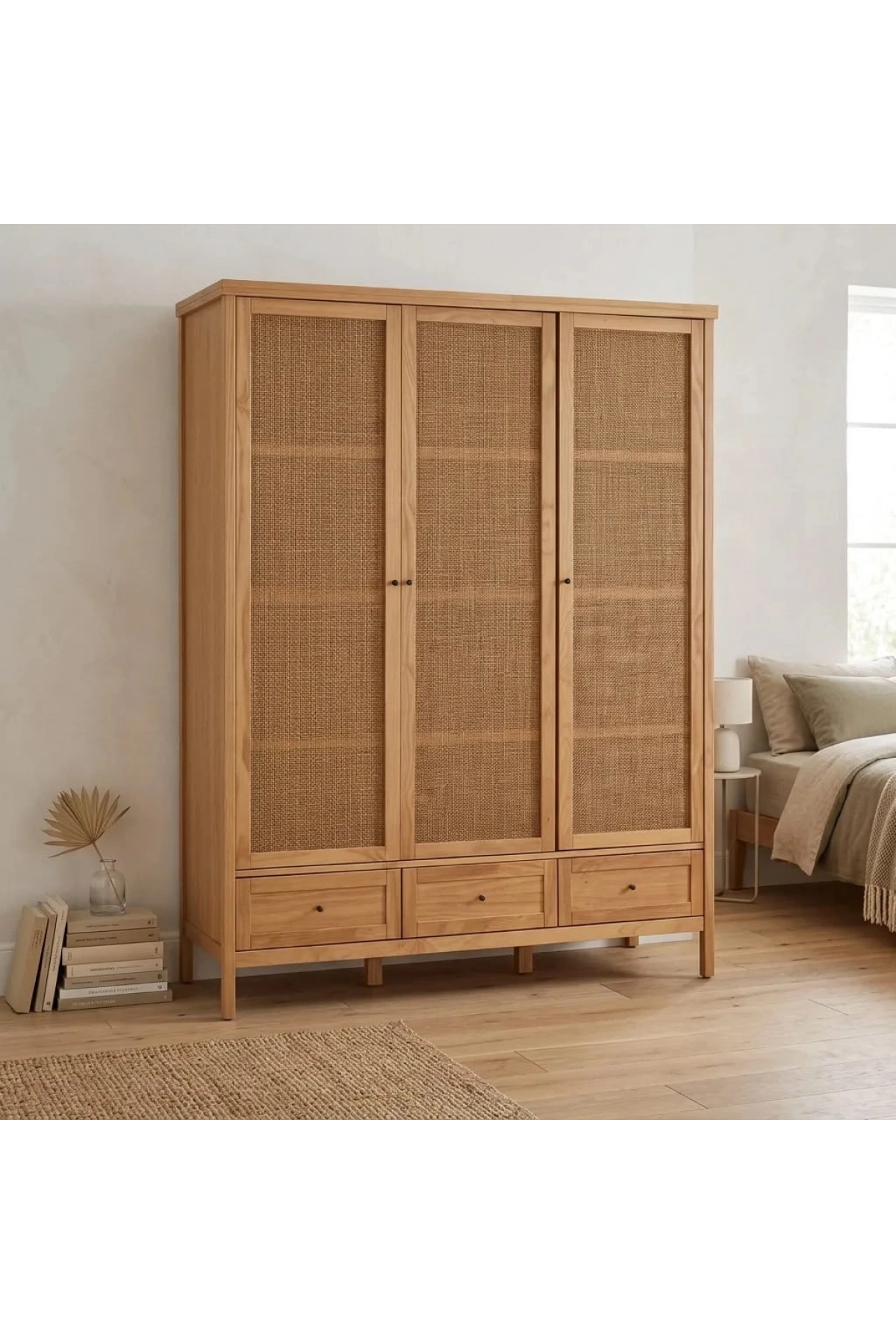 Altea Rattan Detaylı Geniş Masif Gardrop