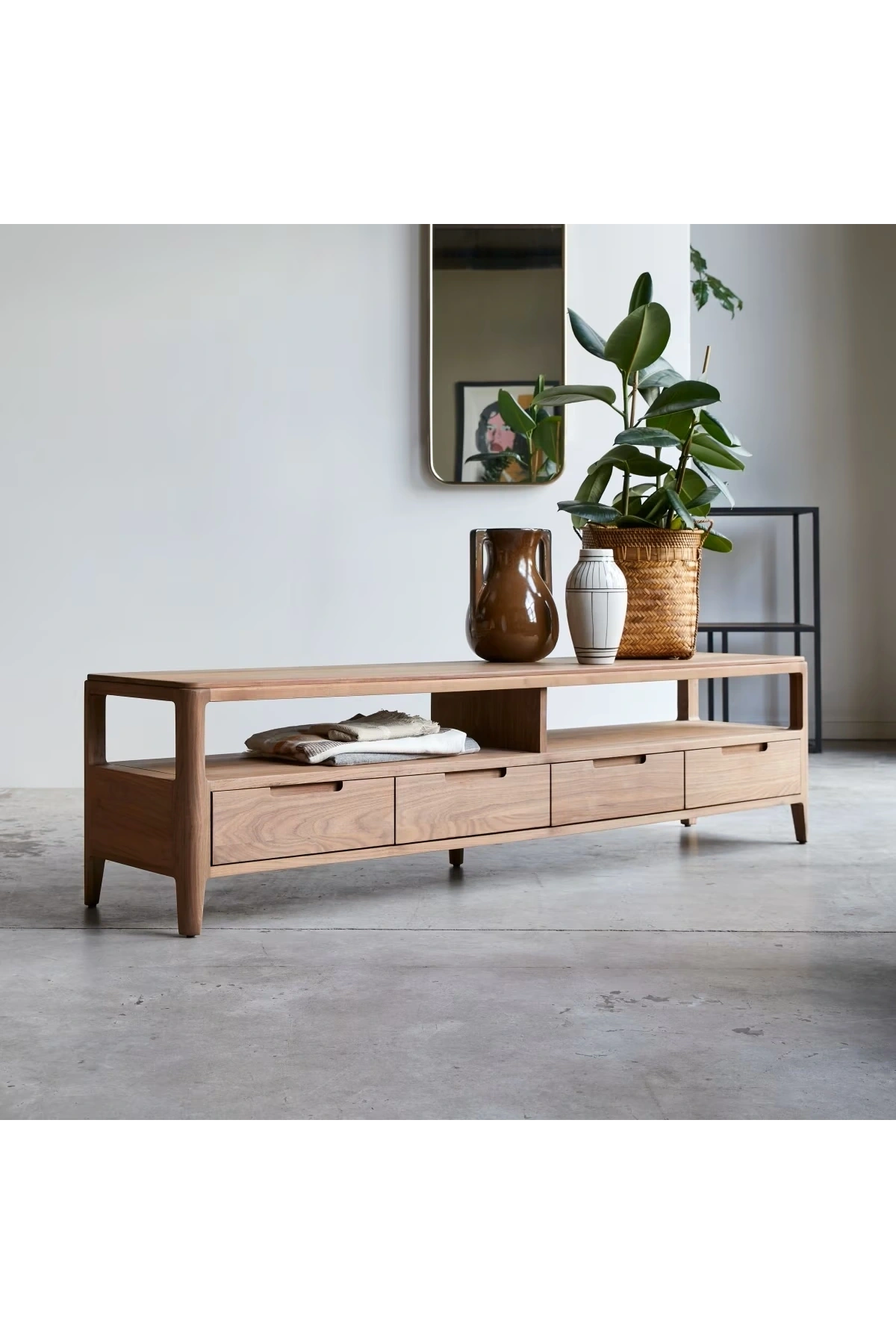 Mueble de TV de madera maciza de nogal modelo alto