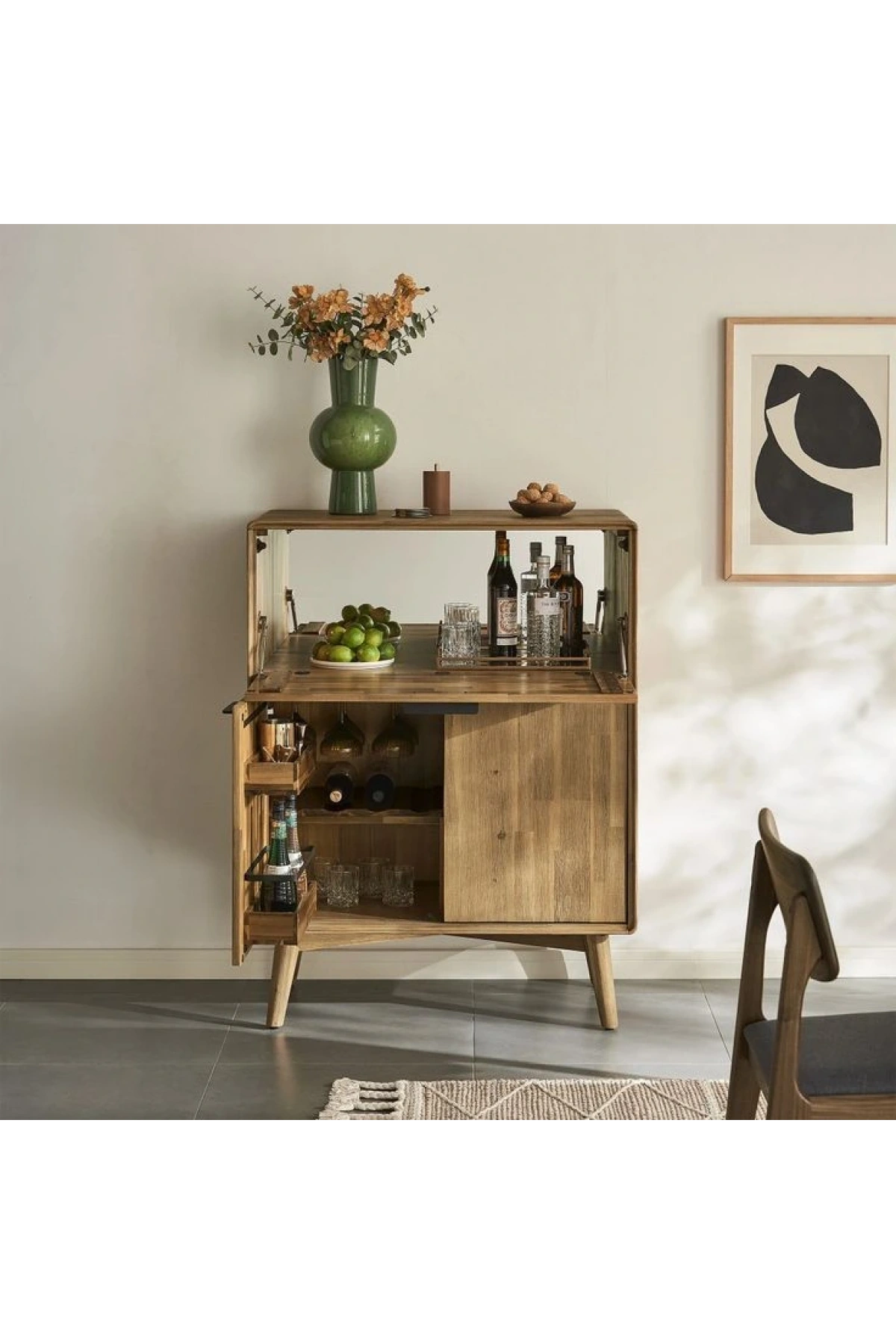 Bells Vintage Masif Ahşap Bar Dolabı