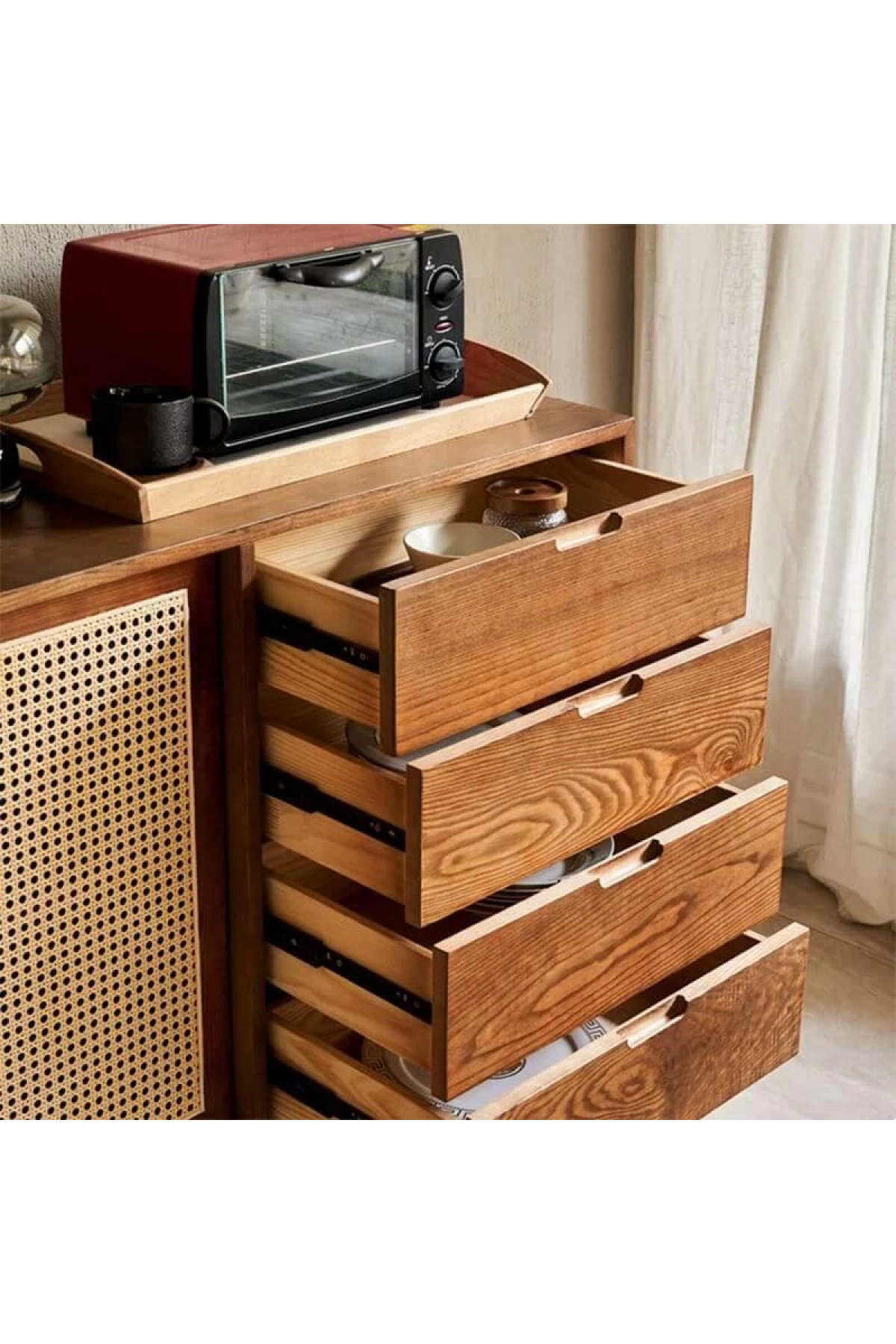 York Doğal hazeran detaylı ahşap masif konsol, büfe