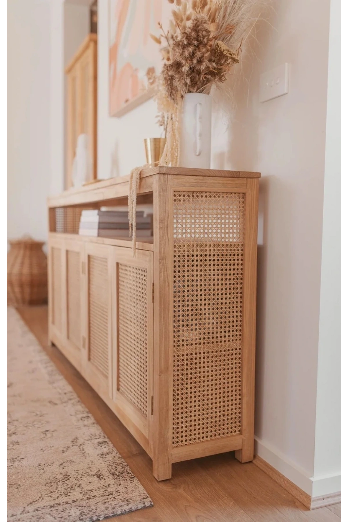 Dublin Bambu Hazeran Detaylı Masif Ahşap Konsol, Büfe