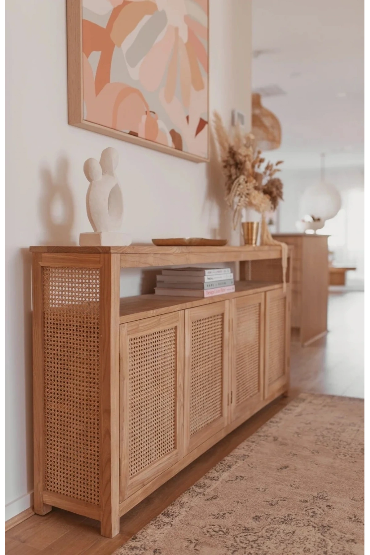 Dublin Bambu Hazeran Detaylı Masif Ahşap Konsol, Büfe