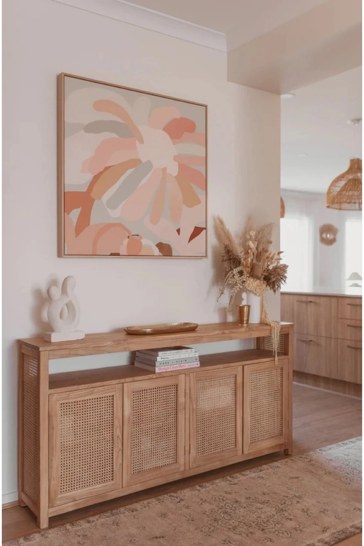 Dublin Bambu Hazeran Detaylı Masif Ahşap Konsol, Büfe