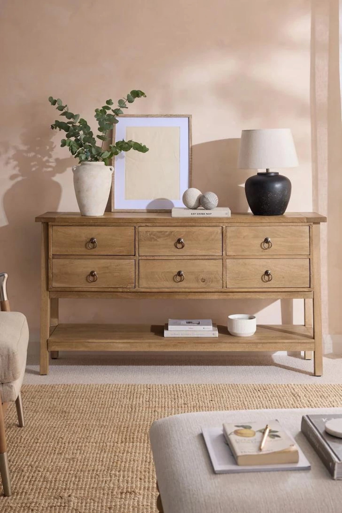 Hector Solid Wood 6-Drawer Buffet, Console