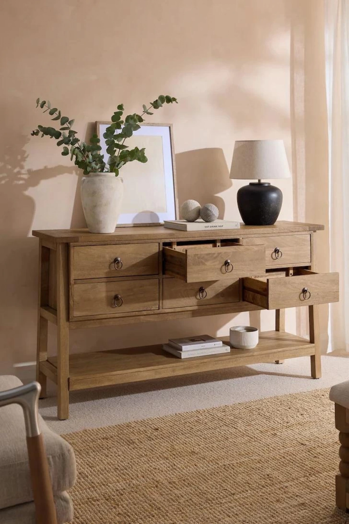 Hector Solid Wood 6-Drawer Buffet, Console