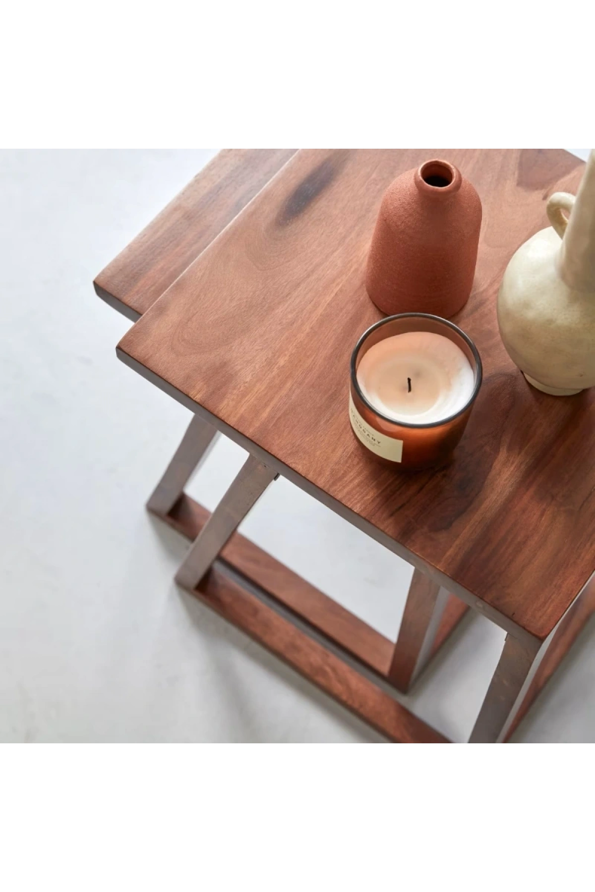 Lou Açık Ceviz Renk Basic Model Masif Ahşap Zigon Sehpa 2li 40x50x40 cm