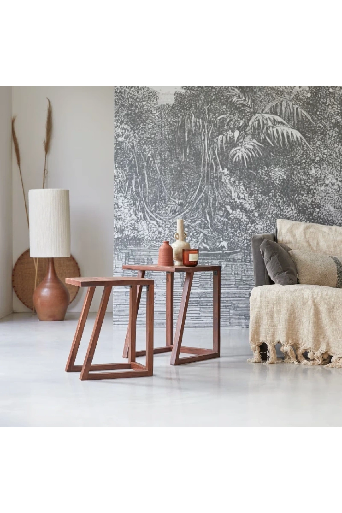 Lou Açık Ceviz Renk Basic Model Masif Ahşap Zigon Sehpa 2li 40x50x40 cm