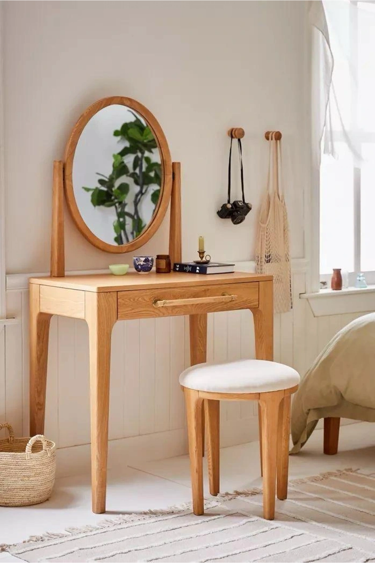 Tocador de Maquillaje Rústico de Madera Maciza