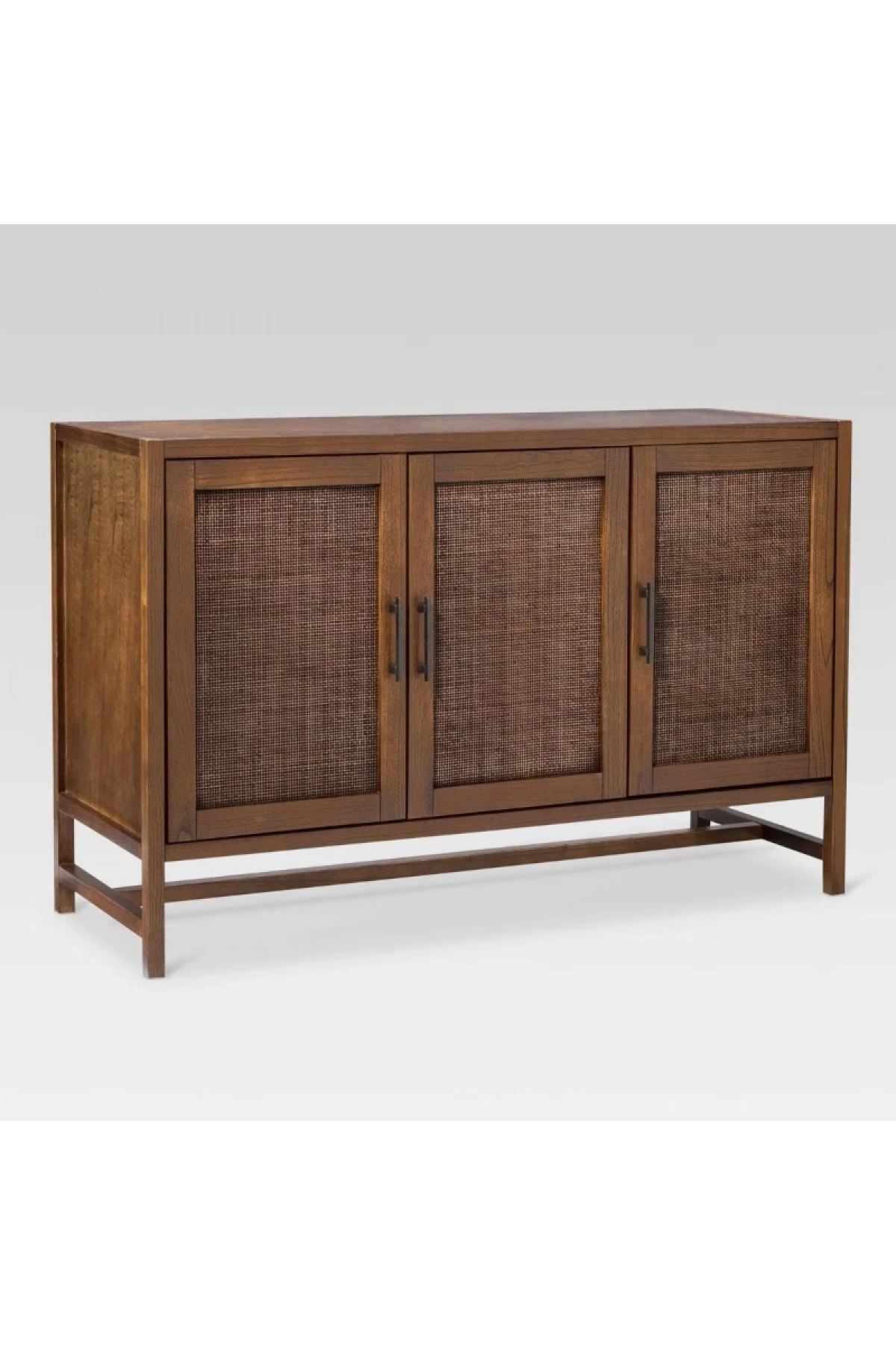 Walnut Retro Model Rattan Detaylı 3 kapaklı Masif Konsol