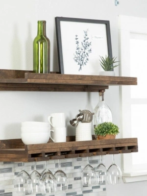 Ahşap 2 li şaraplık duvar barı rafı