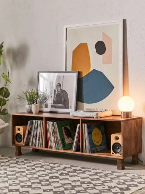 Ahşap açık raflı oldschool model plak dolabı, konsol