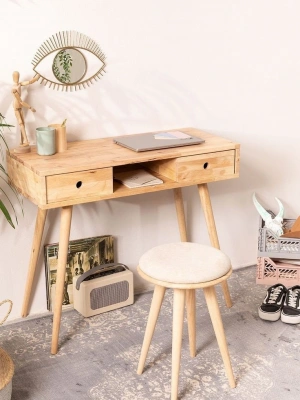 Ahşap çift çekmeceli ve bölmeli modern çalışma masası