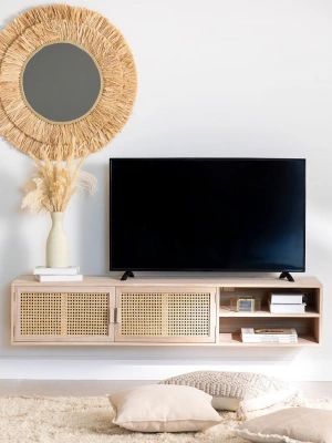 Ahşap çift hazeran kapaklı bölmeli duvar tv ünitesi