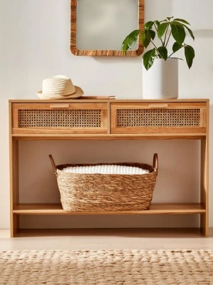 Ahşap hazeran çekmeceli raflı modern dresuar