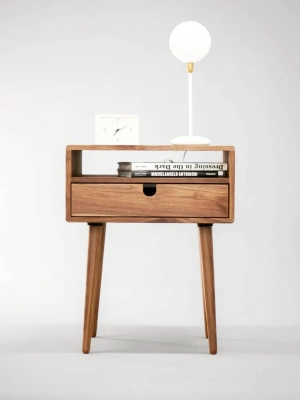 Ahşap masif modern ayaklı komodin