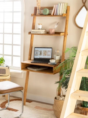 Raflı ahşap vestern tarzı çalışma masası