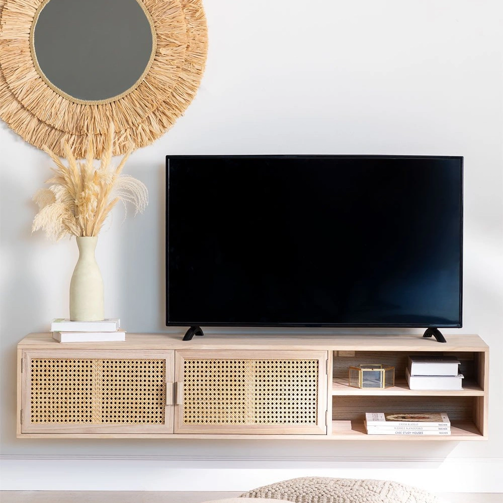 Ahşap çift hazeran kapaklı bölmeli duvar tv ünitesi