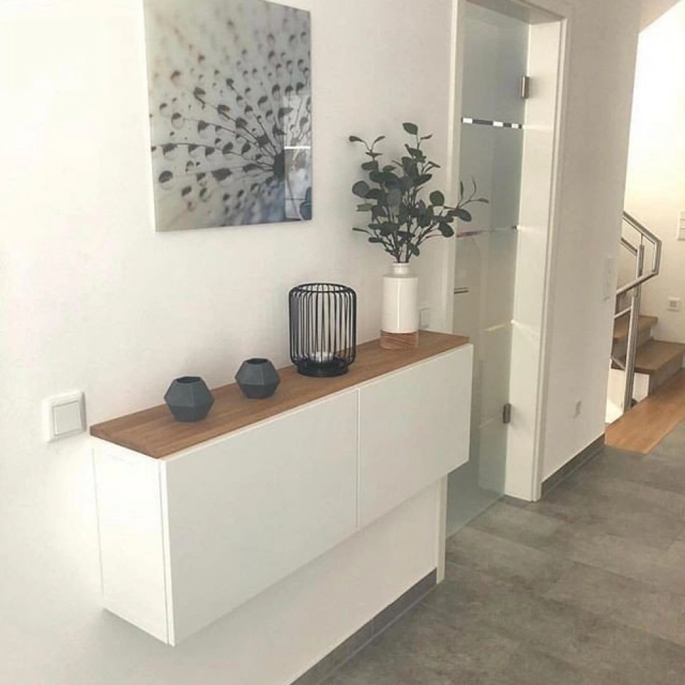 Ahşap detaylı beyaz modern dresuar, konsol