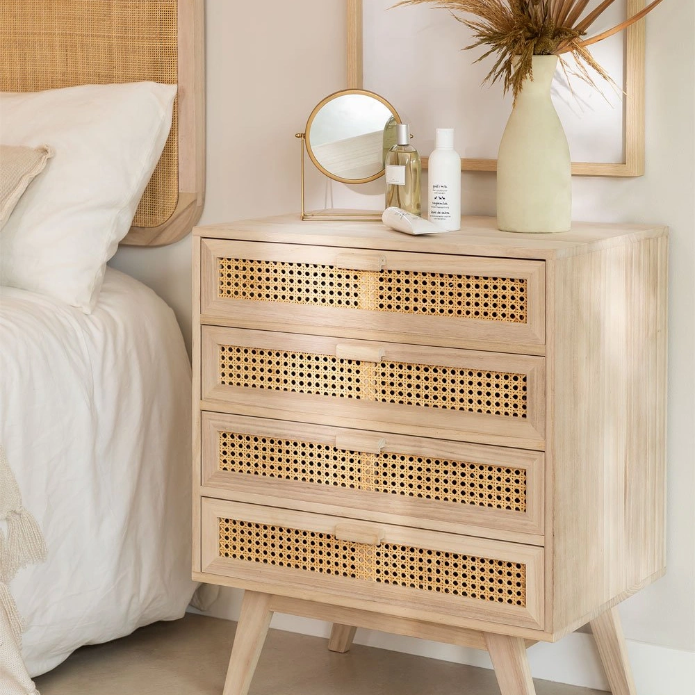 Ahşap hazeran detaylı 4 çekmeceli şifonyer