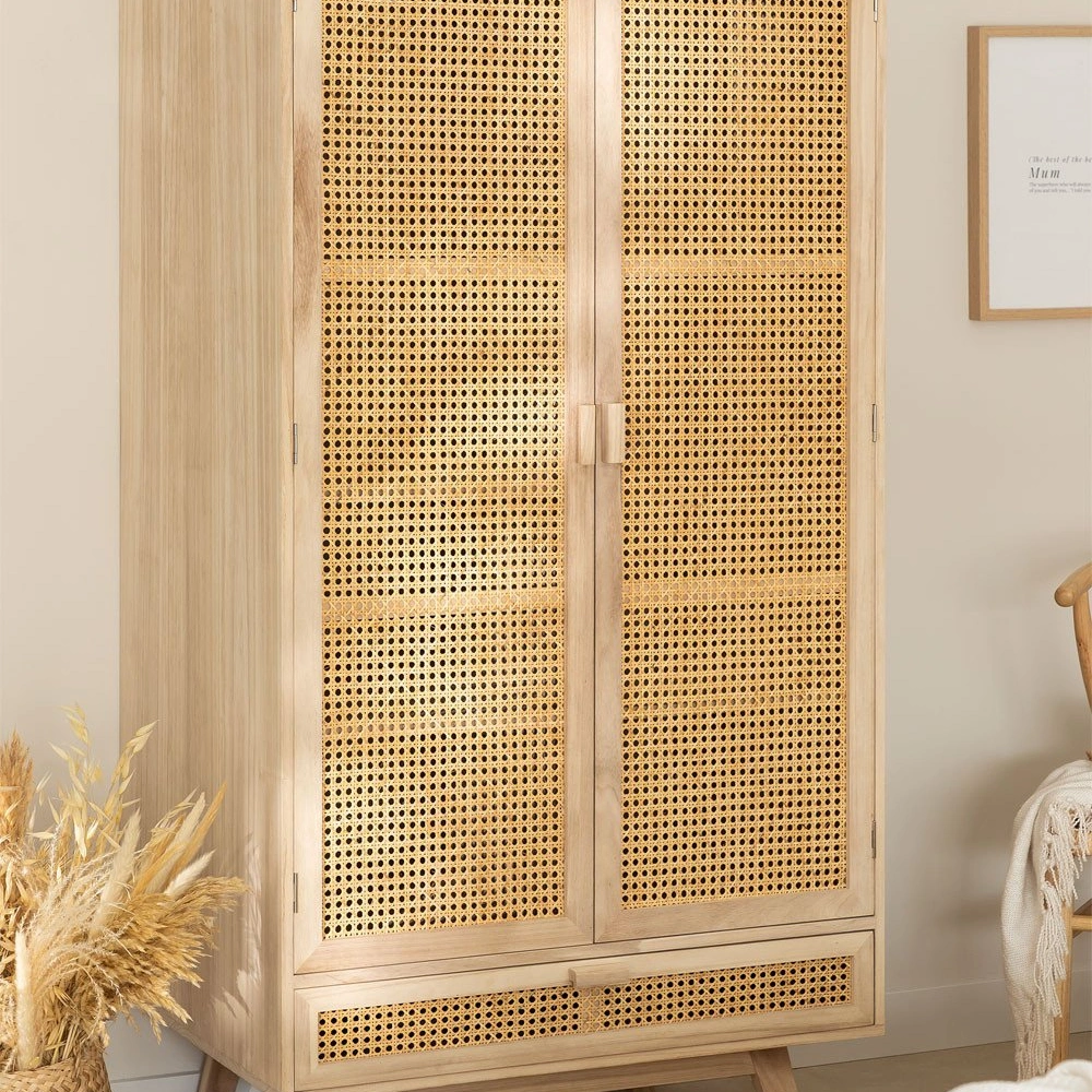 Ahşap hazeran detaylı tek çekmeceli gardrop, portmanto