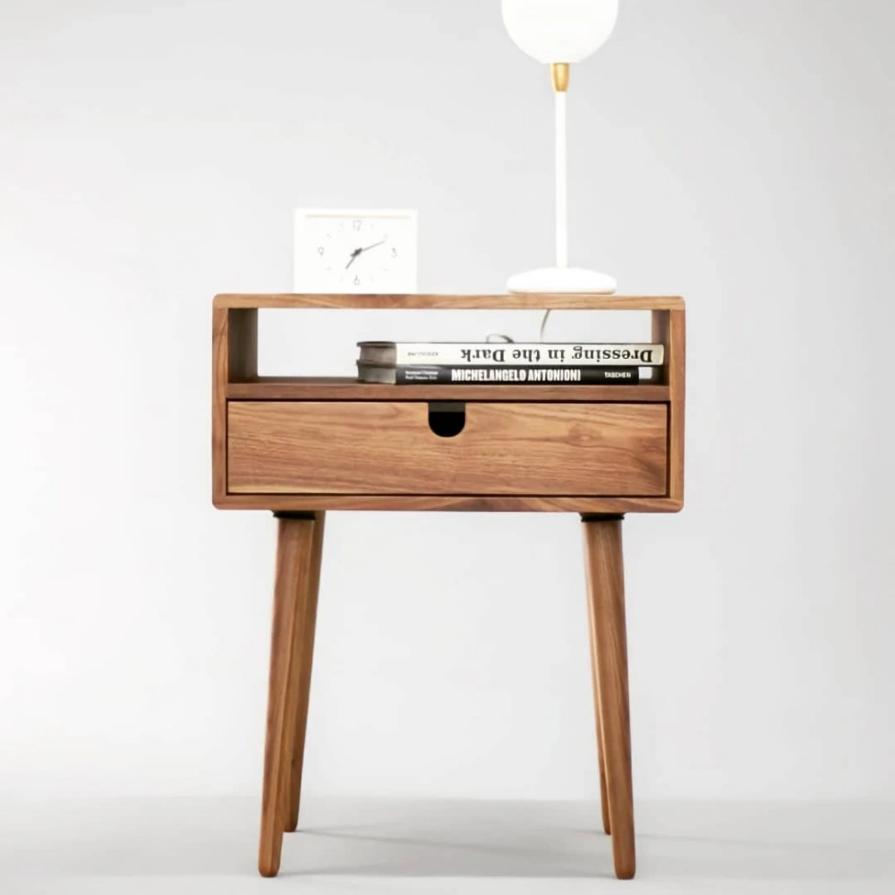 Ahşap masif modern ayaklı komodin