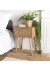 Wooden wicker patterned rattan single drawer nightstand