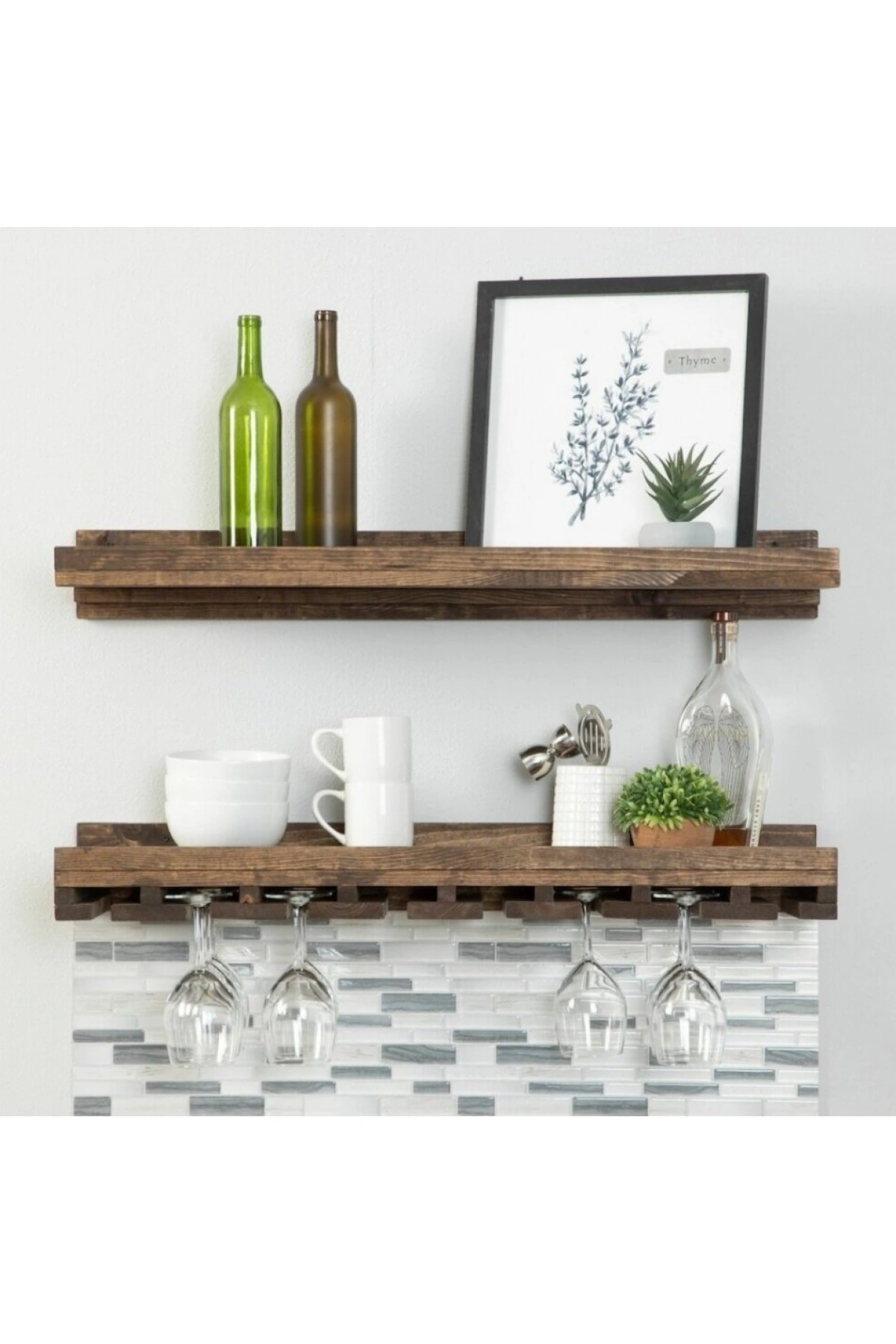 2li Ahşap Şaraplık Duvar Barı Rafı 60x14x20 cm