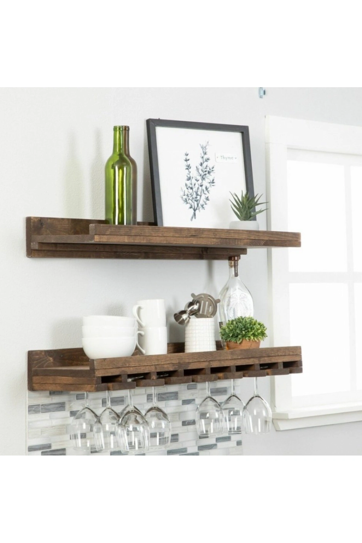 2li Ahşap Şaraplık Duvar Barı Rafı 60x14x20 cm