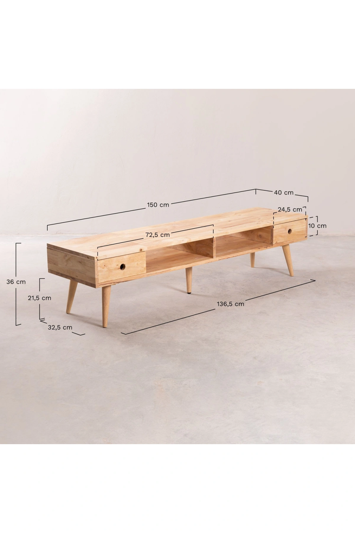 Ayarlanabilir Raysız Çekmeceli Ahşap Modern TV Ünitesi 150x36x40 cm