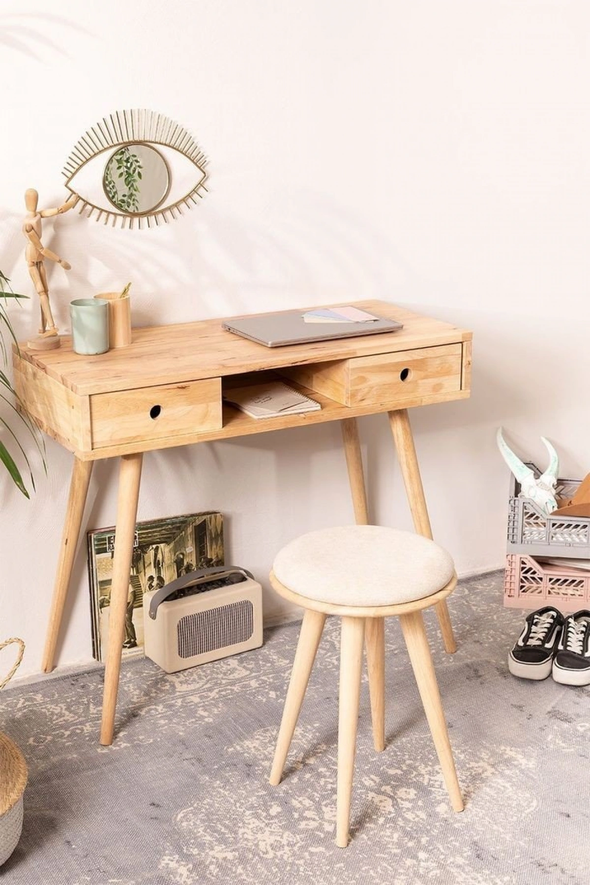 Masif Ahşap Basic Model Natural Çalışma Masası