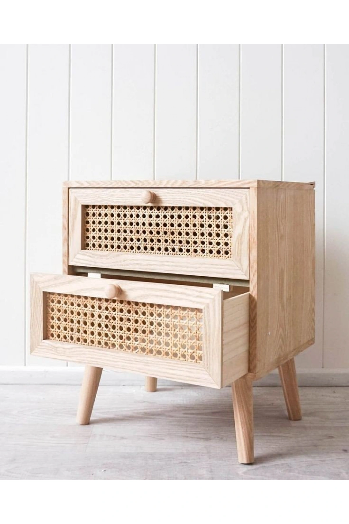 Ahşap Hazeranlı Çift Çekmeceli Modern Komodin 45x60x35 cm