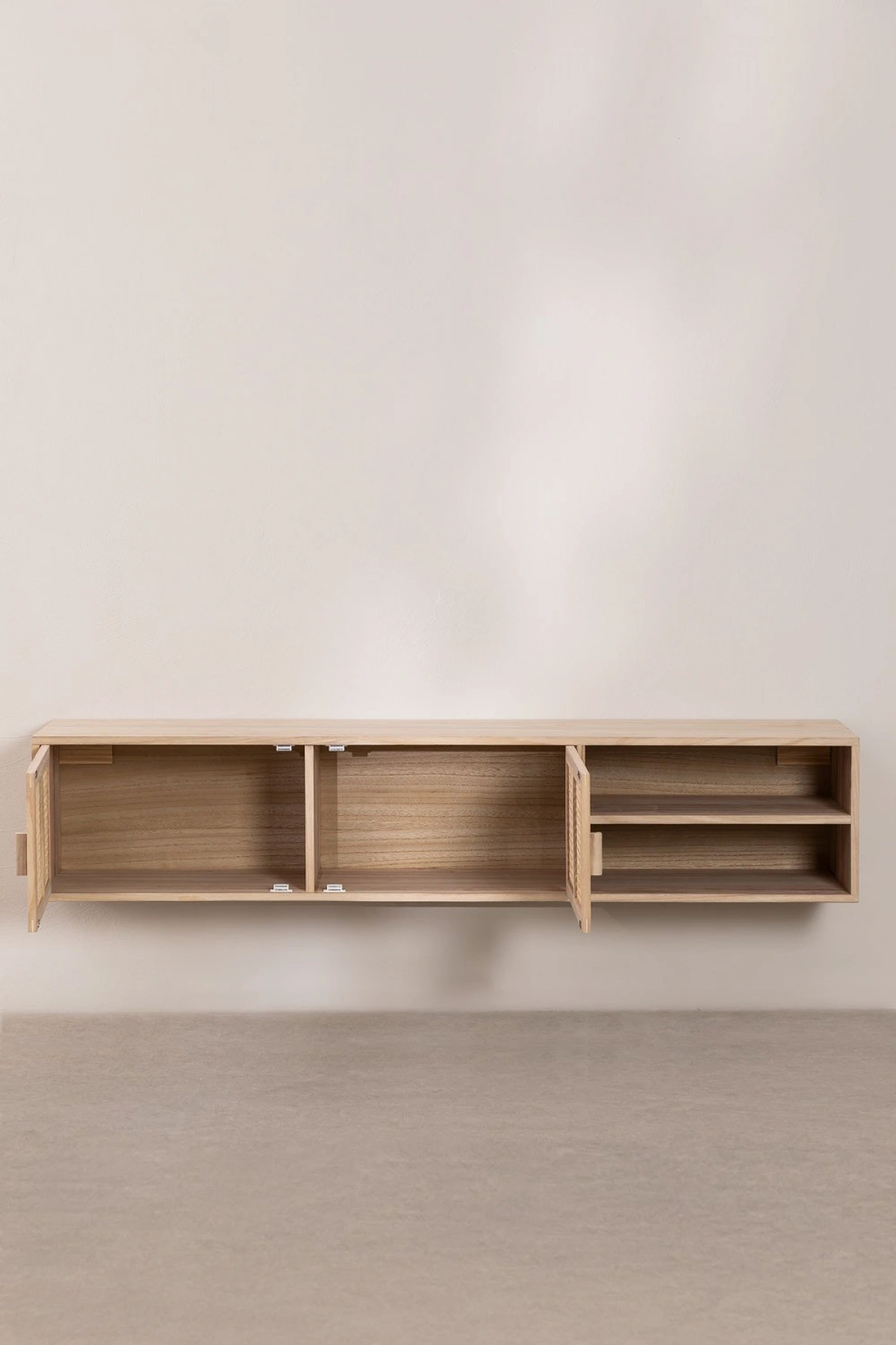 Ahşap çift hazeran kapaklı bölmeli duvar tv ünitesi
