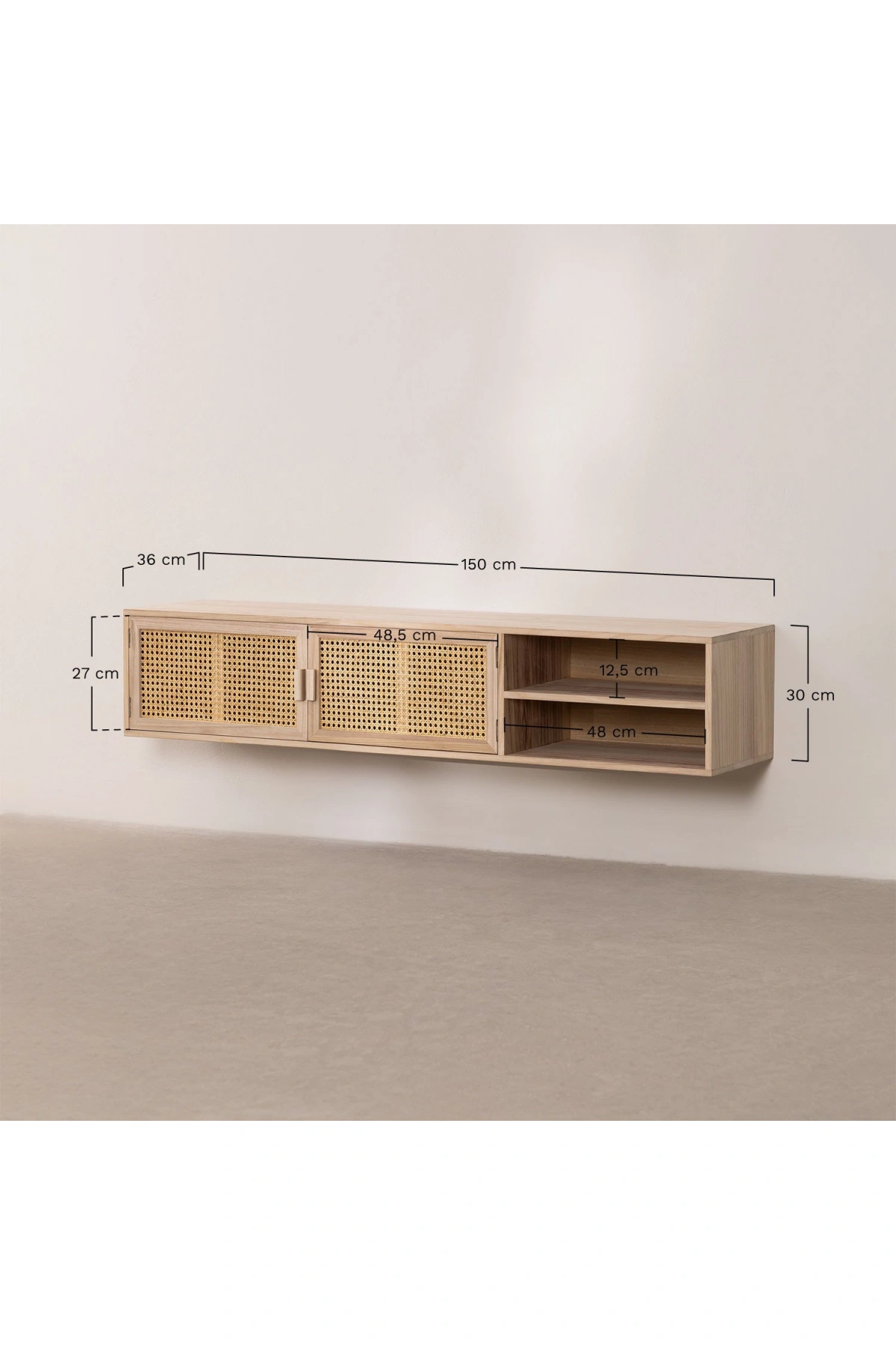 Ahşap çift hazeran kapaklı bölmeli duvar tv ünitesi