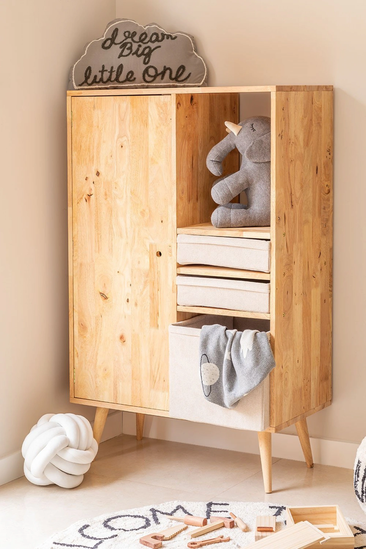 Ahşap Çocuk Odası Gardrop, Elbise Dolabı 80x130x40 cm