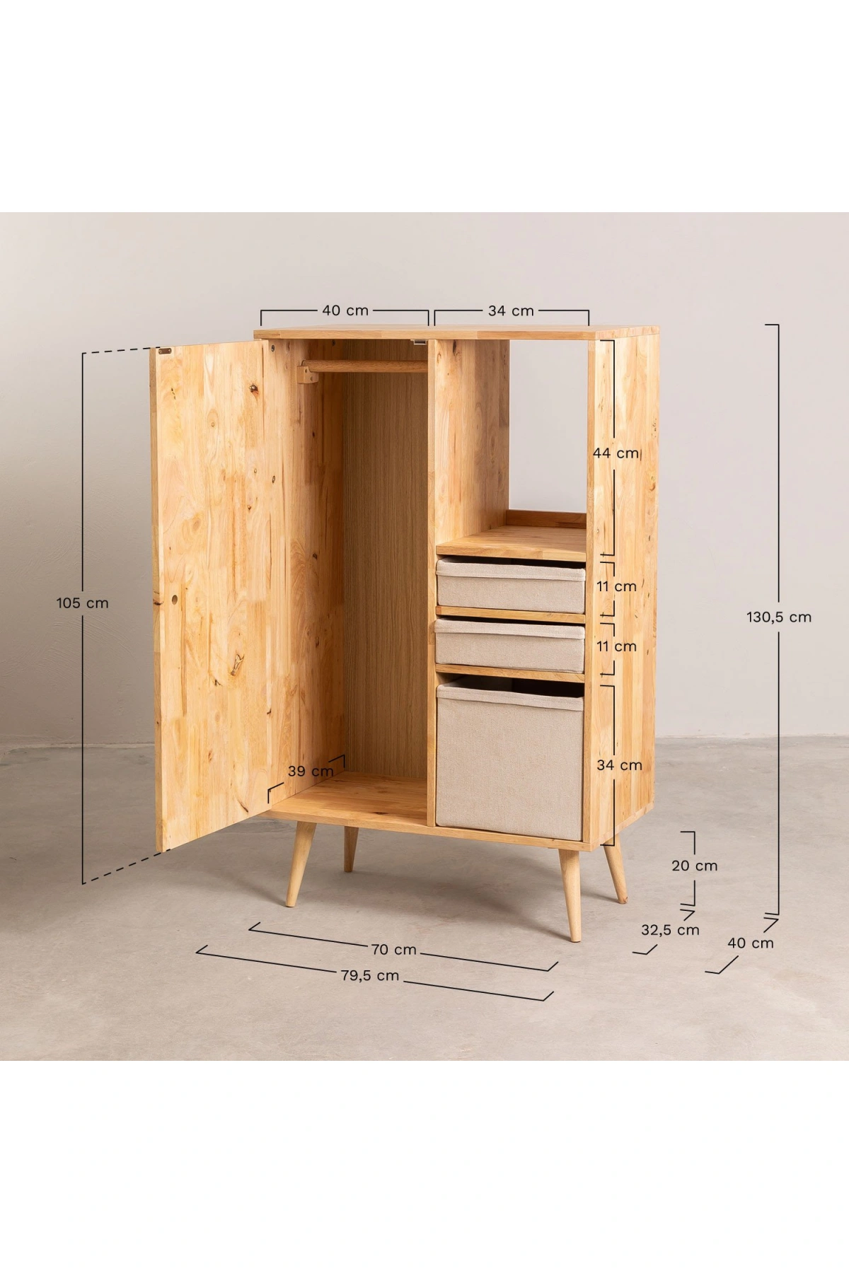 Ahşap Çocuk Odası Gardrop, Elbise Dolabı 80x130x40 cm