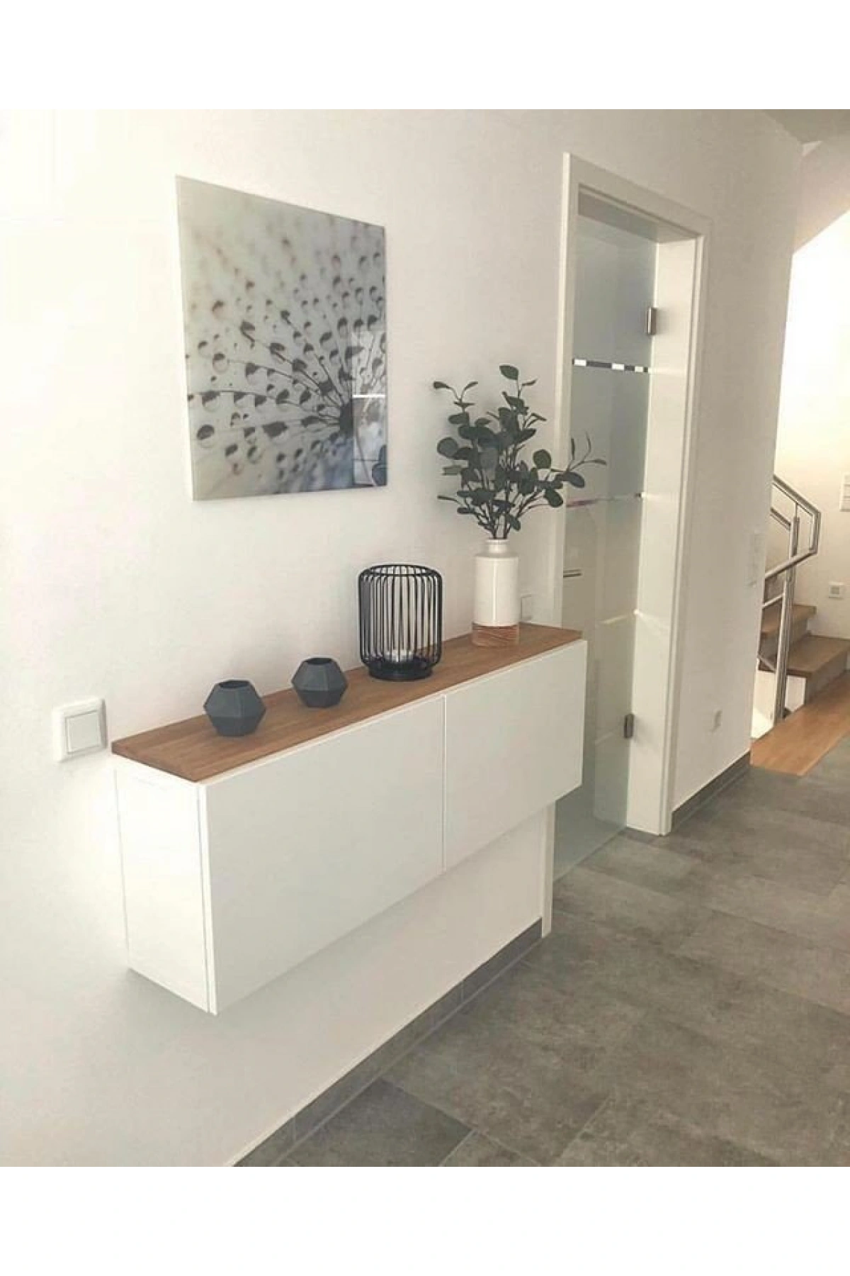 Ahşap Detaylı Beyaz Modern Dresuar, Konsol 120x40x25 cm