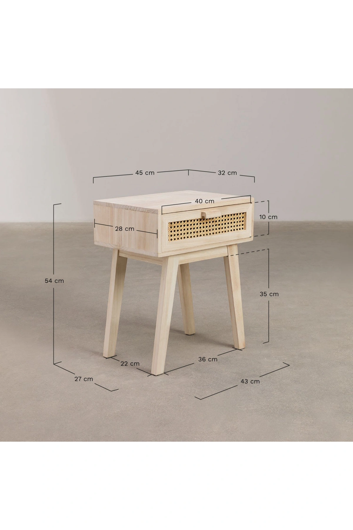 Hazeran Detaylı Tek Çekmeceli Ahşap Komodin 45x55x35 cm